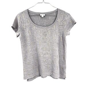 J. Jill Love Linen Top Sand Gold Seahorse Print‎ Scoop Neck Short Sleeve Tee S